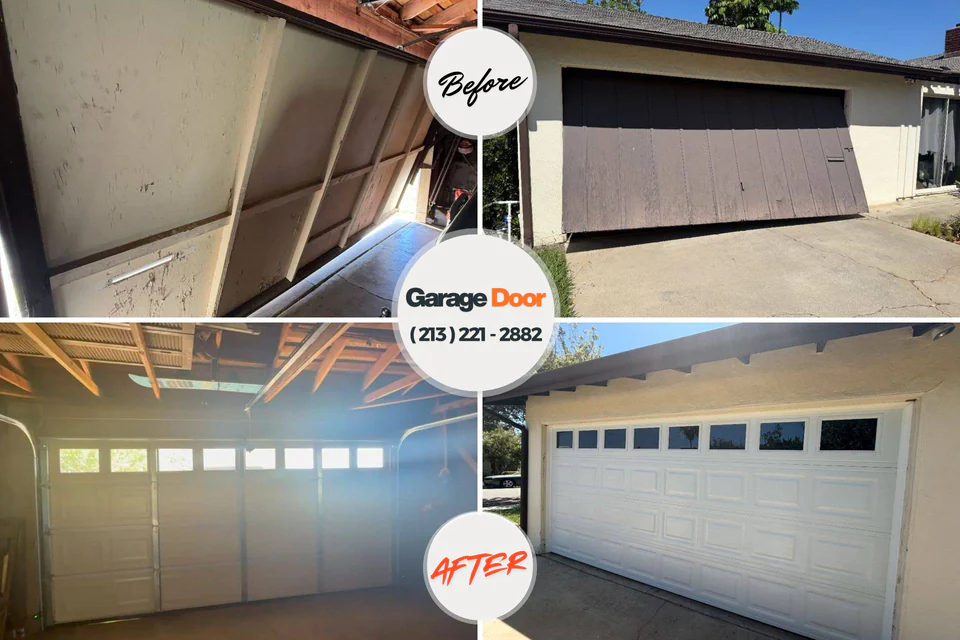 Before and after: garage door repair Myrtle Grove, NC